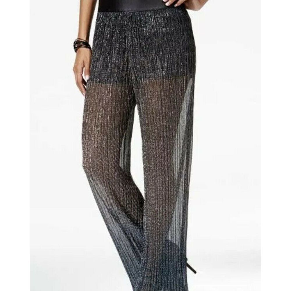Bebop Metallic Palazzo Wide Leg Pants Sheer